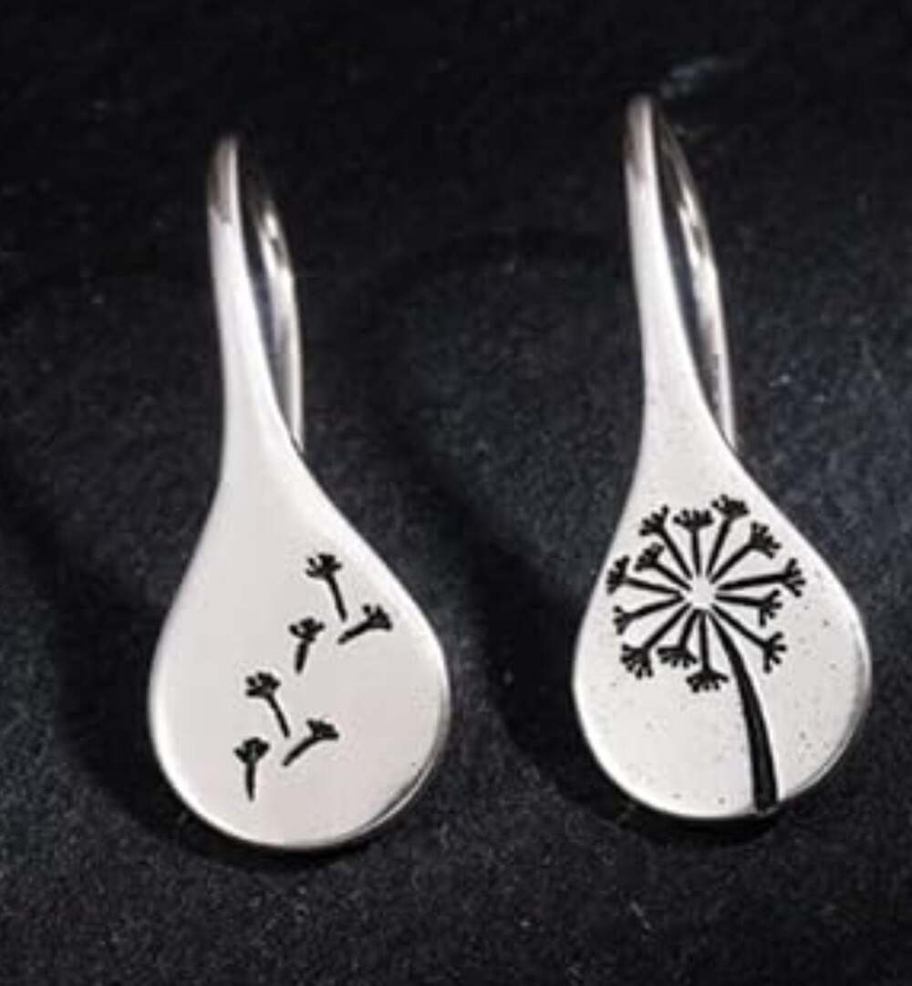 Fine Silver Plated Dandelion Design Teardrop Hook Earrings